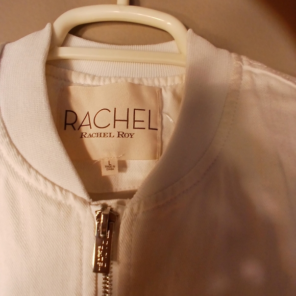 RACHEL ROY Winter White Large Floral Embroidered Bomber Jacket Outerwear - Picture 5 of 7